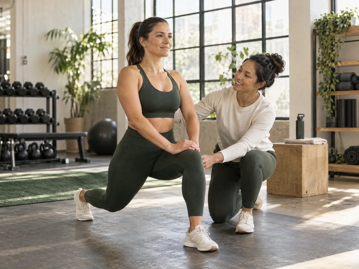 A woman practicing a strength and mobility exercise